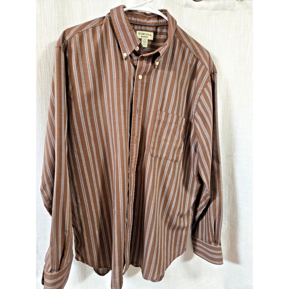 St. John's Bay- Iron Free- Button down Large Brown/light Blue Stripes VGC
